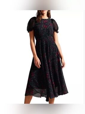 Ted Baker Daniaa Graduated Butterfly Print Ruched Sleeve Dress Whimsical Size 6